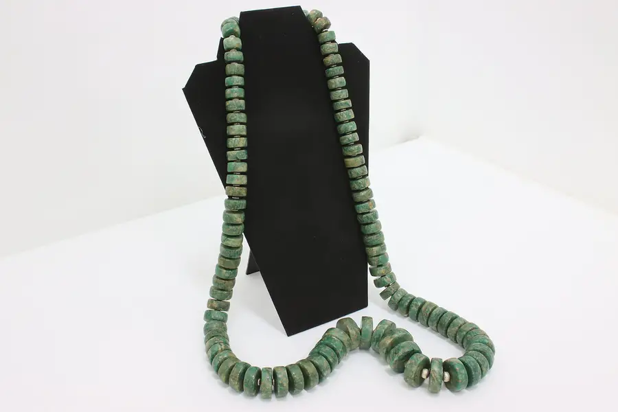 Photo of Vintage Green Stone Heishi Disk Bead Necklace 48” Extra Long 2 lb