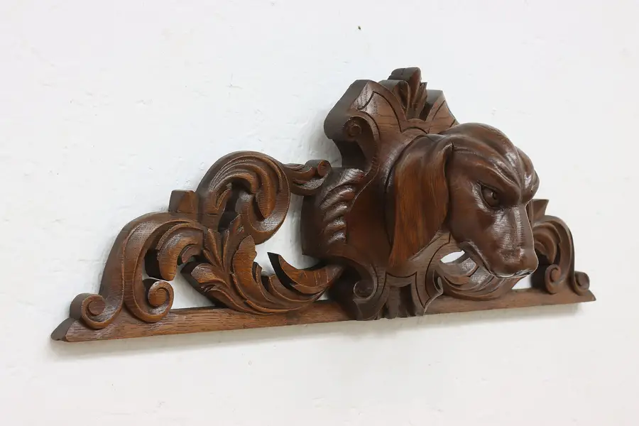 Photo of Black Forest Antique Carved Oak Hound Dog Salvage Crest
