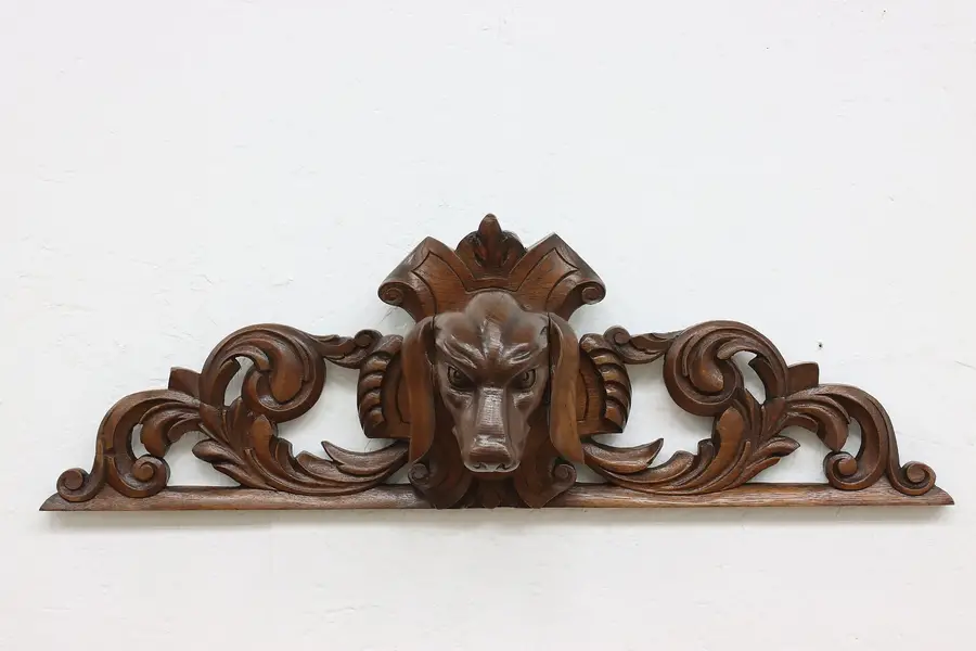Photo of Black Forest Antique Carved Oak Hound Dog Salvage Crest