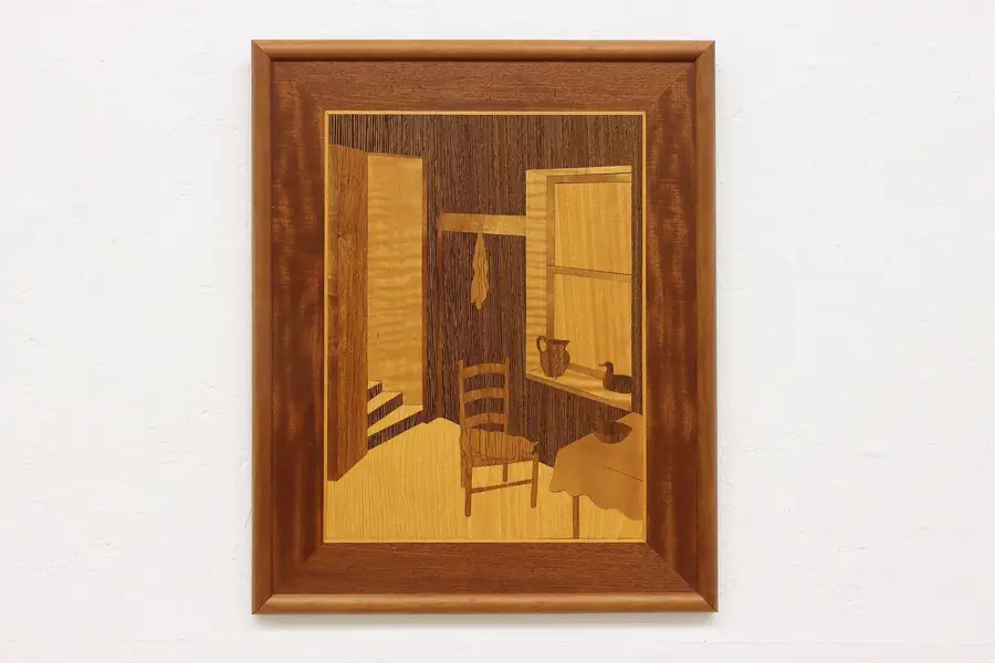 Photo of Afternoon Cabin Nap Vintage Mahogany Marquetry Wall Plaque