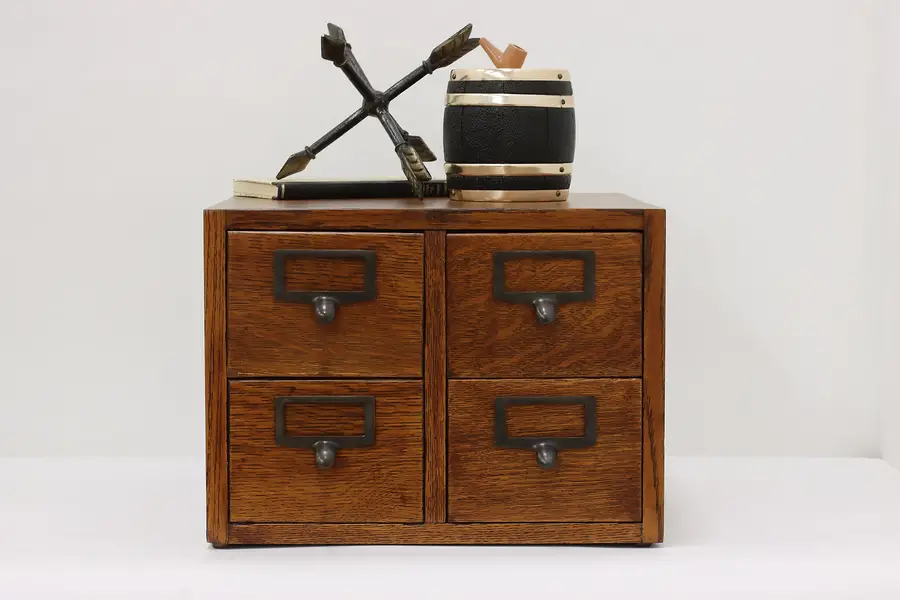 Photo of Craftsman Antique Desktop Oak 5x6 Card File Cabinet