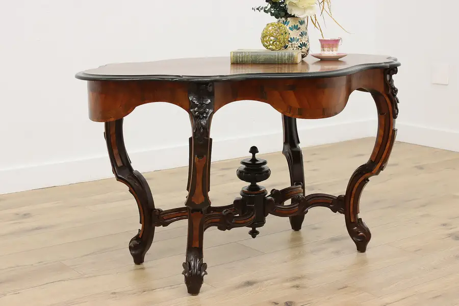 Photo of Victorian Antique Carved Rosewood Marquetry Center Table