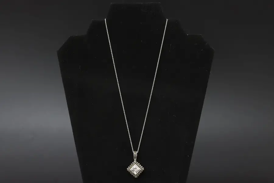 Photo of Sterling Silver & Marcasite Gemstone Pendant 18" Necklace