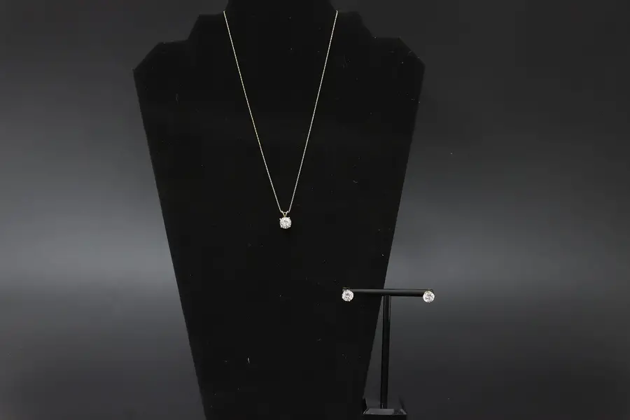 Photo of 14K Gold & CZ Gemstone Necklace & Earring 3 Pc Set