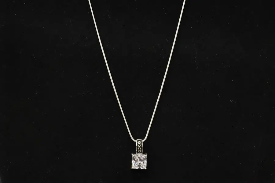 Photo of Sterling Silver 16" Necklace w/ CZ Gemstone Pendant