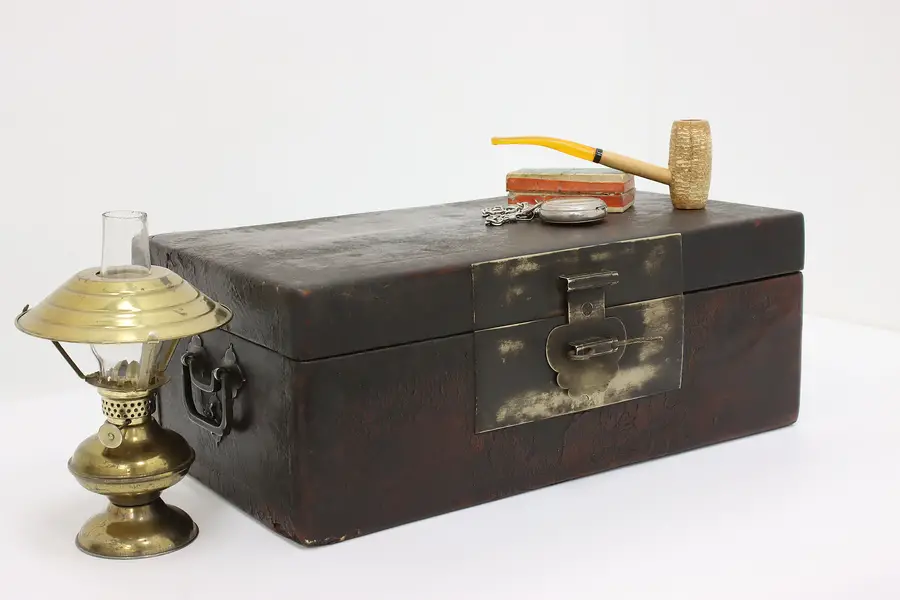 Photo of Chinese Antique Leather Clad Jewelry or Collector Chest