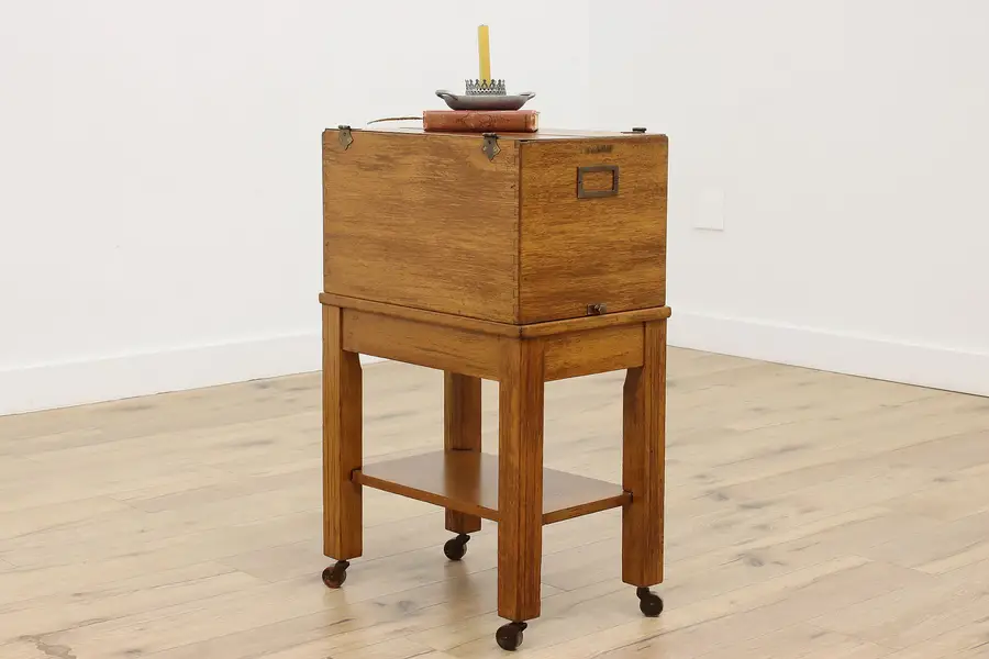 Photo of Arts & Crafts Antique Rolling Oak Office File Cabinet Walker