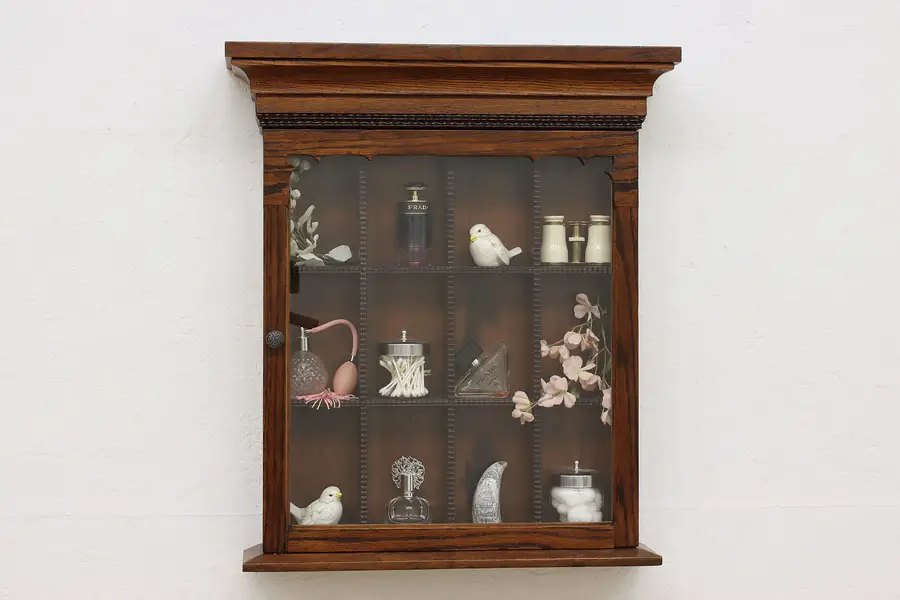 Photo of Victorian Antique Oak Wall Hanging Display or Bath Cabinet