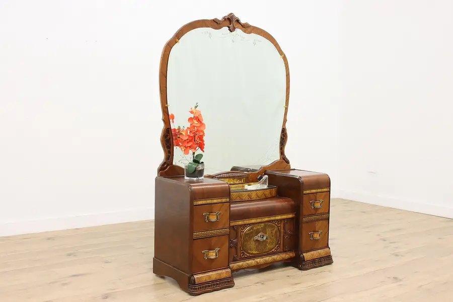 Photo of Art Deco Vintage Waterfall Vanity Dressing Table with Mirror