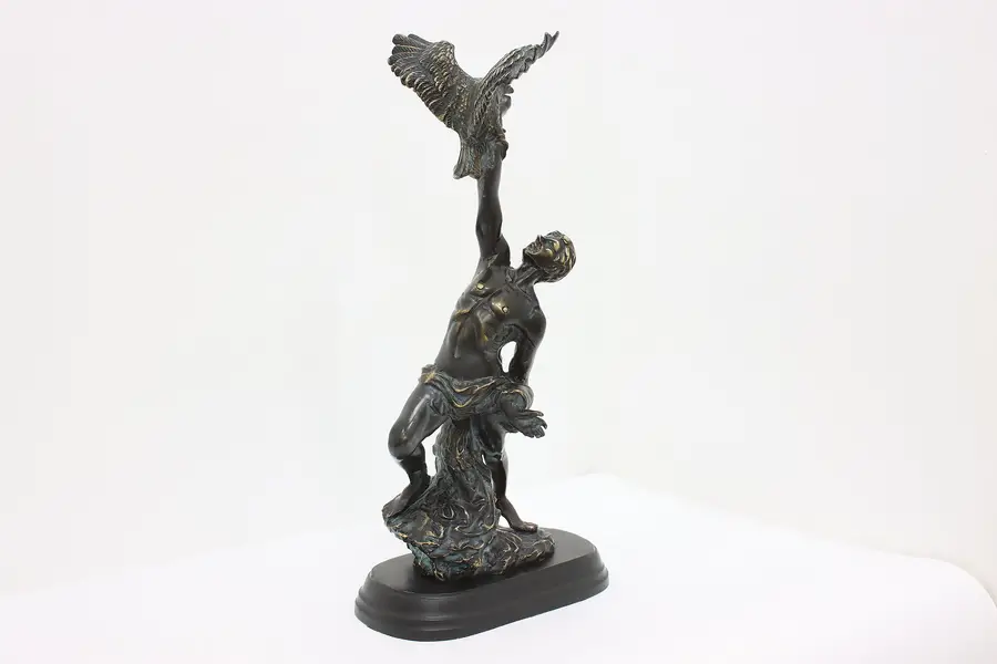 Photo of Bronze Vintage Sculpture Man & Eagle after Baralis 24" Tall
