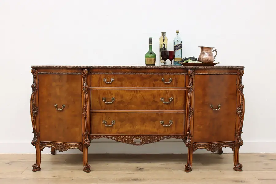 Photo of French Design Vintage Mahogany Burl Buffet Console Romweber