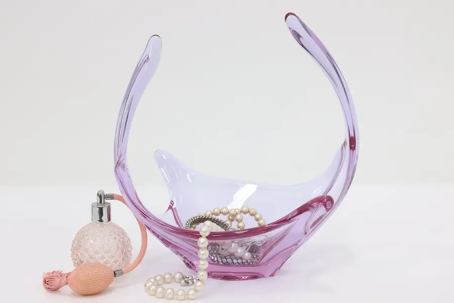Photo of Murano Vintage Blown Amethyst Art Glass Bowl Sculpture