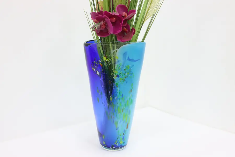 Photo of Murano Vintage Speckled Blue Art Glass Sculpture Vase