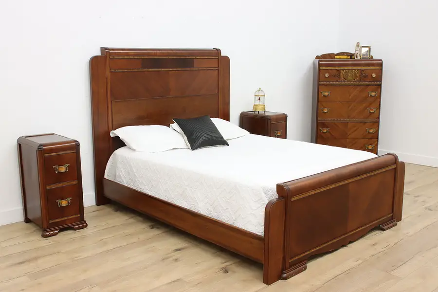 Photo of Art Deco Vintage 4 Pc Queen Size Waterfall Bedroom Set
