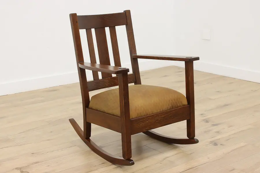 Photo of Arts & Crafts Mission Oak Antique Rocking Chair, New Leather