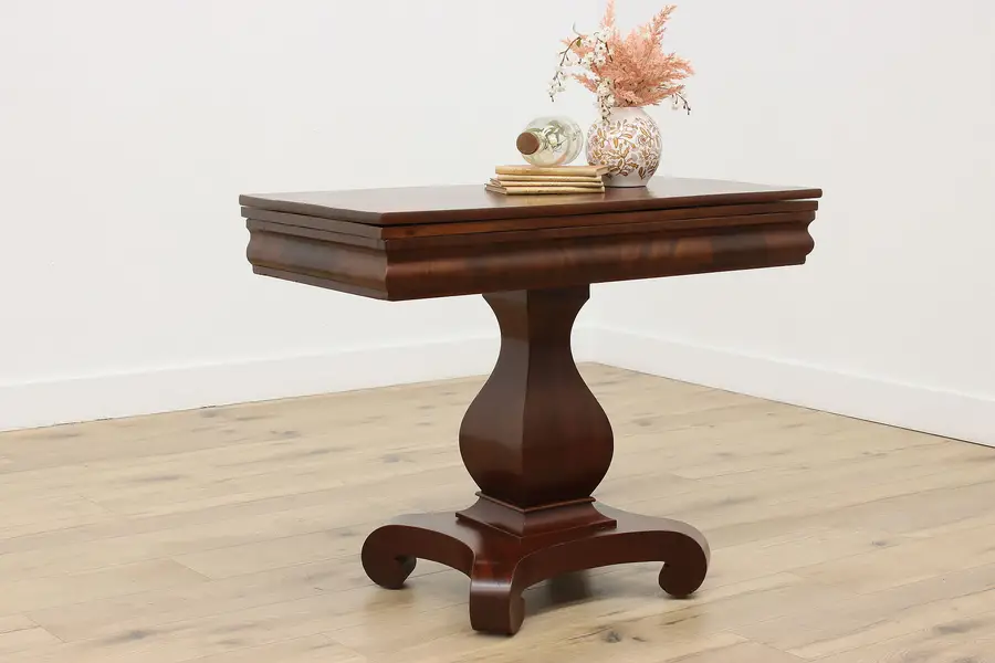 Photo of Empire Antique 1840s Mahogany Flip Top Game or Console Table
