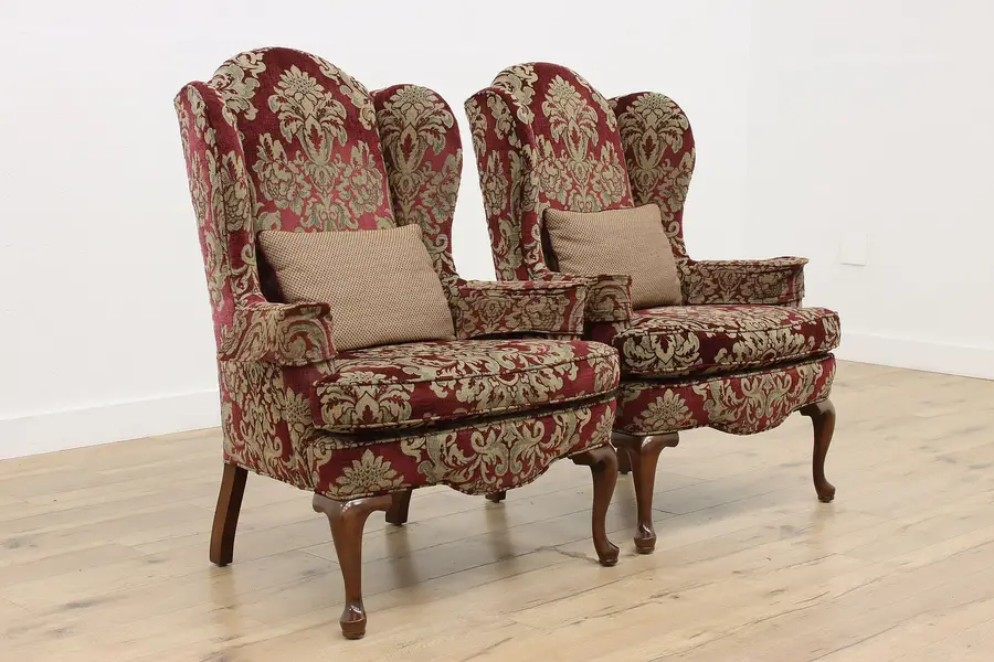 Photo of Pair of Georgian Design Vintage Wingback Library Chairs