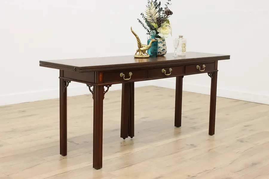 Photo of Georgian Mahogany Flip Top Hall Console & Dining Table Baker