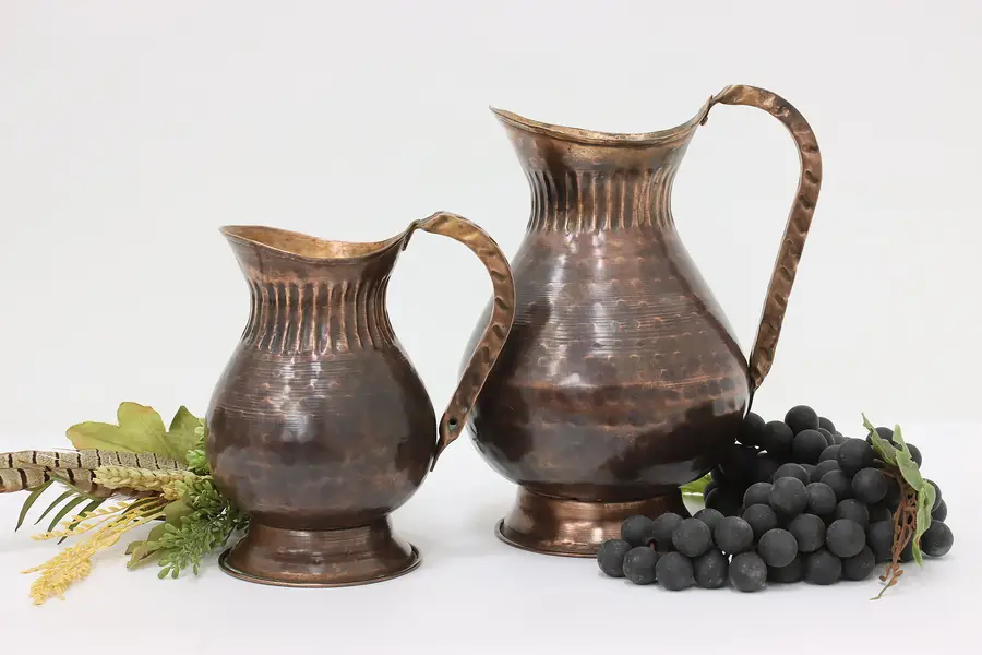 Photo of Pair of Vintage Hand Hammered Turkish Copper Pitchers