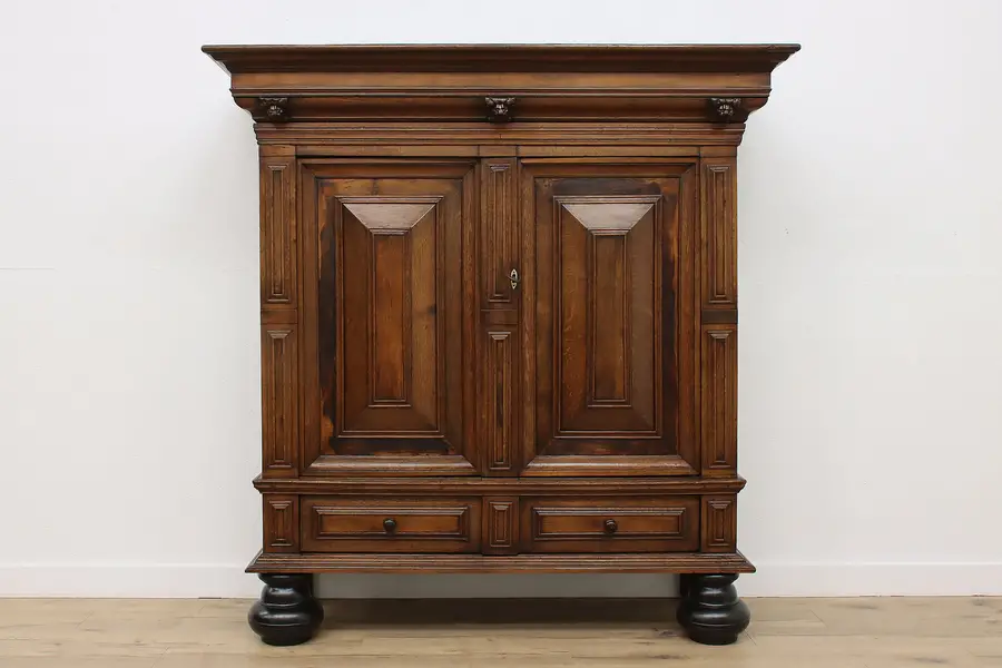 Photo of Kas Dutch Antique 1700s Carved Oak Dowry Armoire Wardrobe