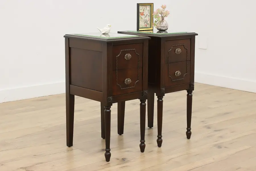 Photo of Pair of Antique Walnut Nightstands or End Tables Northern