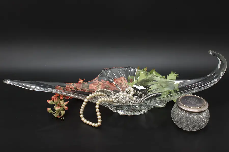 Photo of Italian Vintage Blown Clear Art Glass Sculpture Bowl, Murano