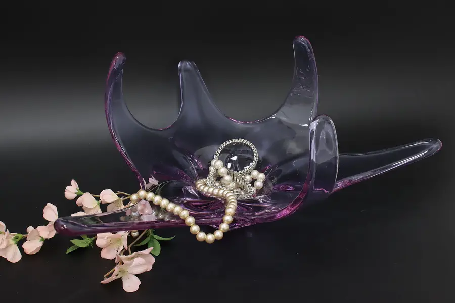 Photo of Murano Vintage Blown Violet Art Glass Bowl or Sculpture