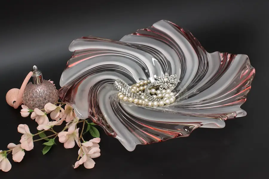 Photo of Murano Vintage Blown & Frosted Glass Flower Shaped Sculpture