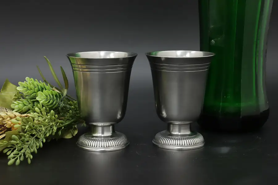 Photo of Pair of French Vintage Pewter Goblets or Chalices Signed