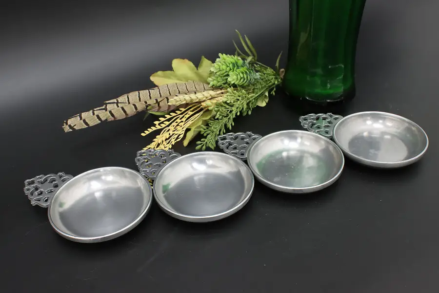 Photo of Set of 4 German Vintage Pewter Baby Porringers Bowls Stede
