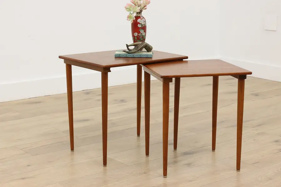 Photo of Pair of Midcentury Modern Vintage Teak Nesting Snack Tables