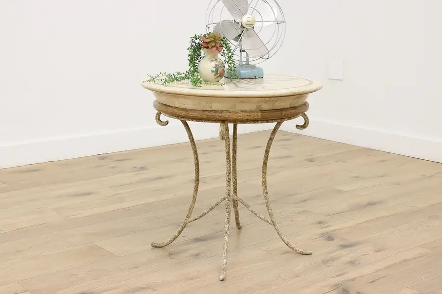 Photo of Classical Vintage Mosaic Marble Top Side End or Patio Table