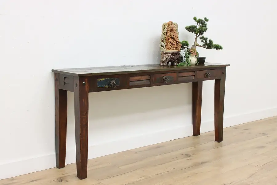 Photo of Asian Vintage Rustic Teak Sofa or TV Console, Hall Table
