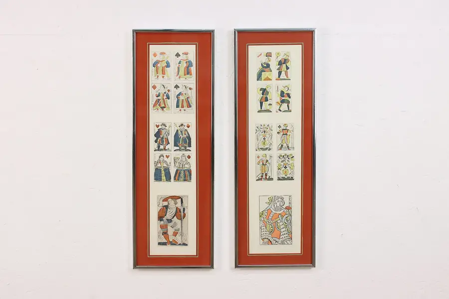 Photo of Pair of French Playing Cards Antique Woodblock Prints 24.5"