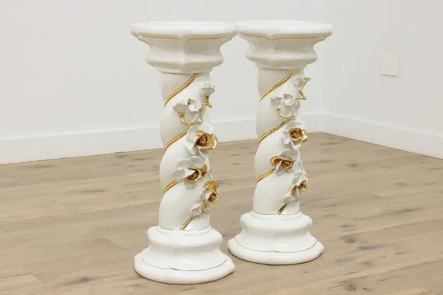 Photo of Pair Italian Vintage Painted Ceramic Pedestals Capodimonte