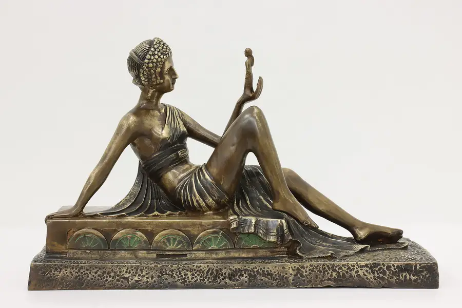 Photo of Art Deco Vintage Bronze Statue Goddess & Woman Sculpture