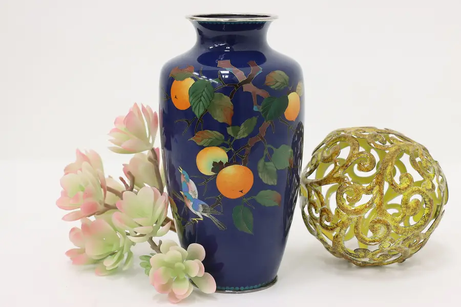 Photo of Asian Vintage Cloisonne Inlaid Enamel Vase, Persimmons