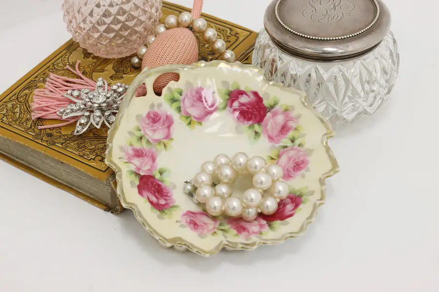Photo of Painted Porcelain Leaf Shaped Jewelry or Candy Dish Prussia