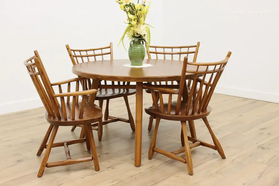 Photo of Farmhouse Vintage Pine Table & 4 Chairs Dining Game Set Hunt