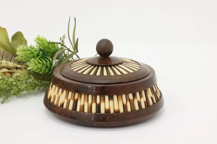 Photo of African Vintage Olive Wood & Porcupine Quill Jewelry Box