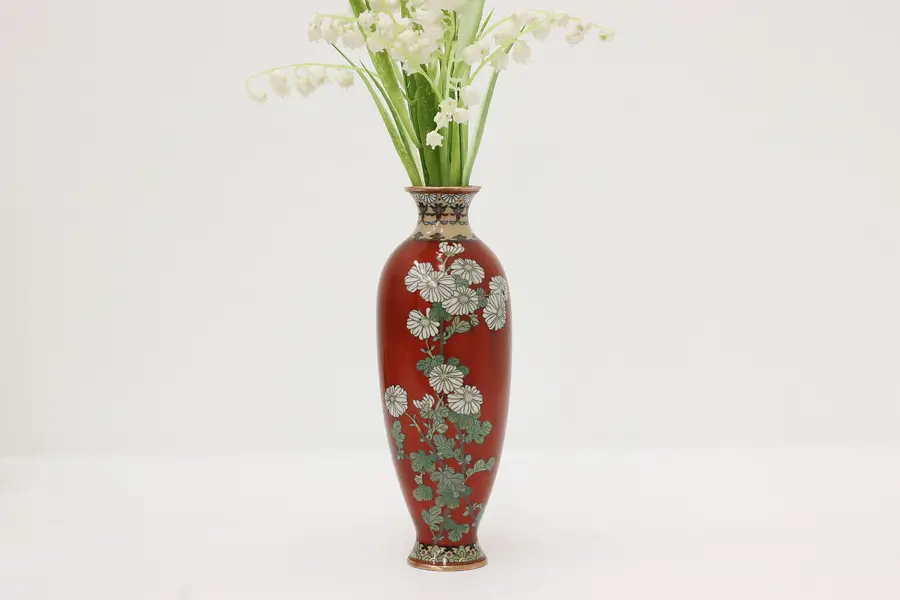 Photo of Asian Antique Cloisonne Inlaid Enamel Vase, Flowers