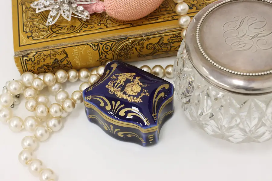 Photo of French Vintage Limoges Cobalt & 22K Gold Jewel Box