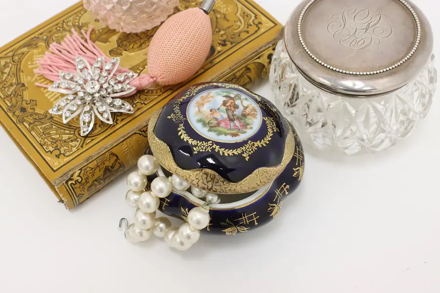 Photo of German Antique Cobalt & Gold Jewelry or Trinket Box HRG