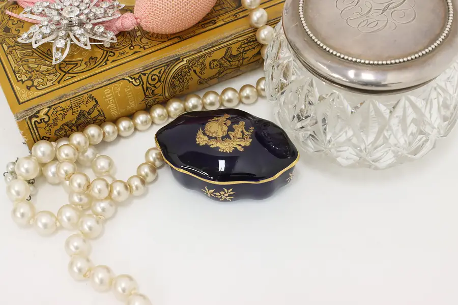 Photo of French Vintage Limoges Cobalt 22K Gold Box Courting Couple