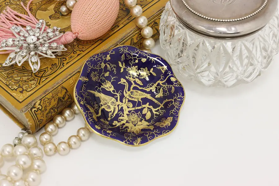 Photo of English Vintage Cobalt & Gold Porcelain Trinket or Ring Dish