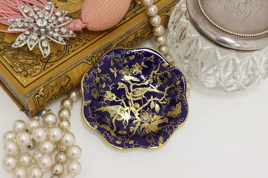 Photo of English Vintage Cobalt & Gold Porcelain Trinket or Ring Dish