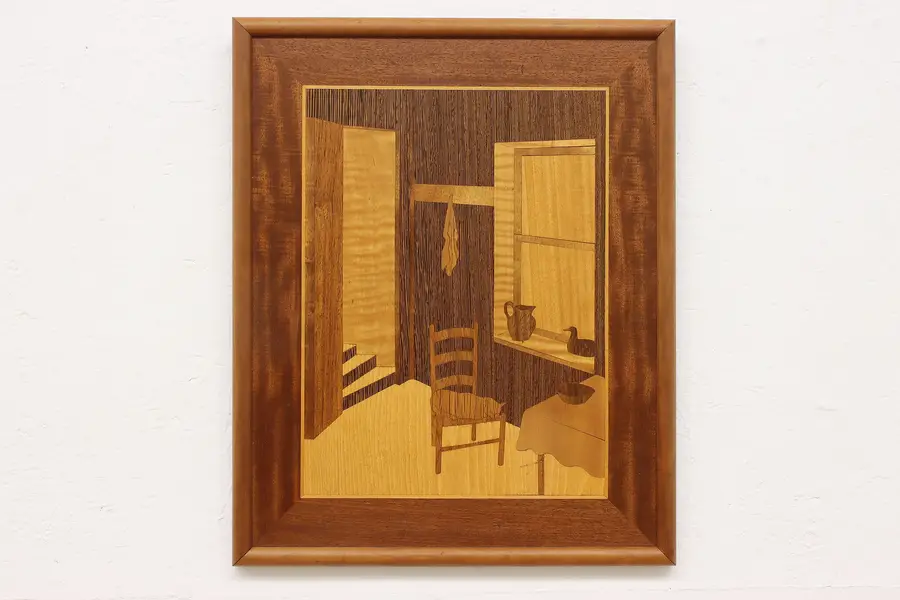 Photo of Afternoon Cabin Nap Vintage Mahogany Marquetry Wall Plaque