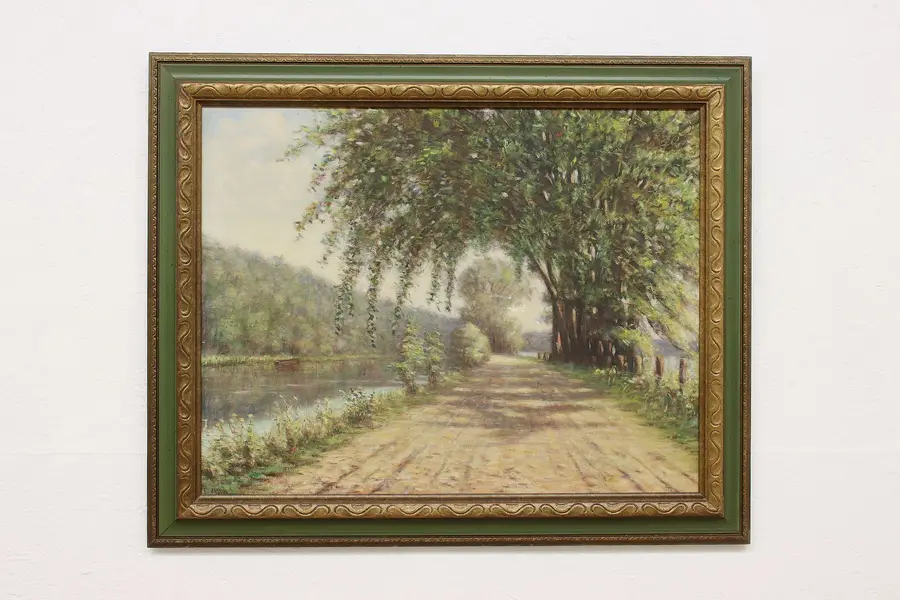 Photo of Riverbank Road Vintage Original Oil Painting Abbott 39.5"