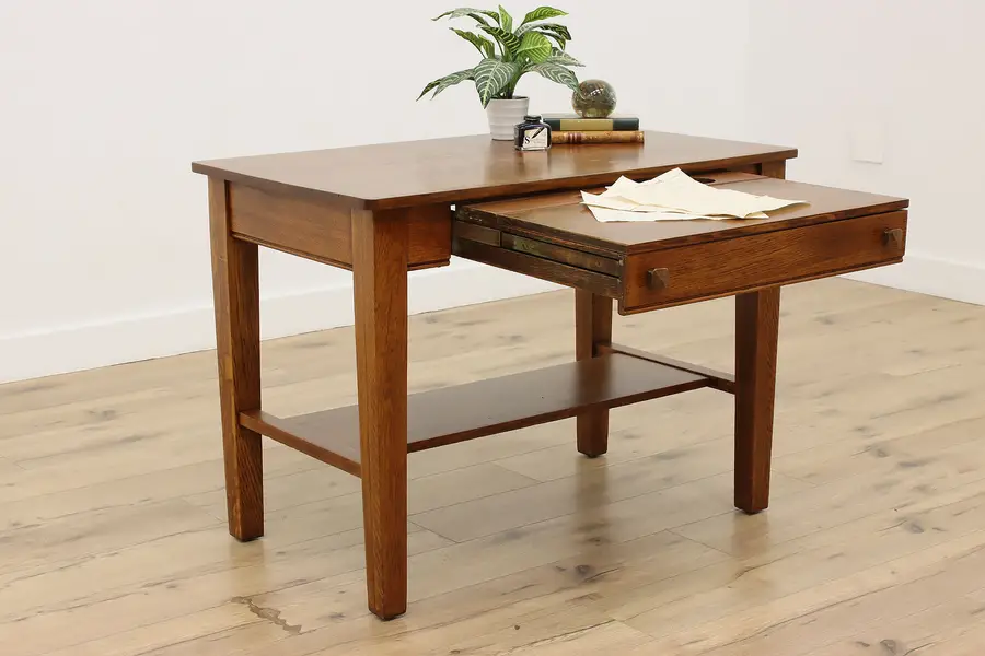 Photo of Craftsman Antique Oak Cadillac Office Desk, Lift Lid Drawer