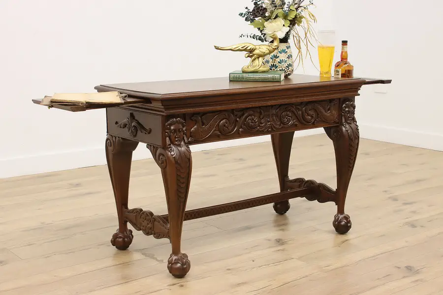 Photo of Renaissance Antique Carved Oak Hall Console or Library Table